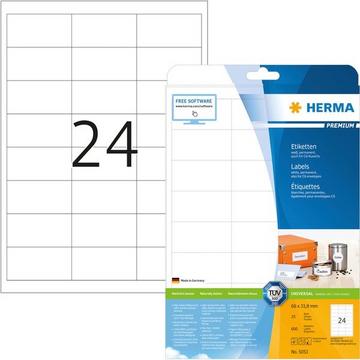 HERMA Universal-Etikett. 66,0x33,8mm 5053 weiss 600 St./25 Blatt