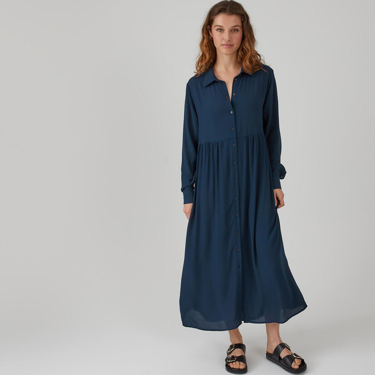 Image of Hemdblusenkleid Mit Langen Ärmeln Damen Blau 34