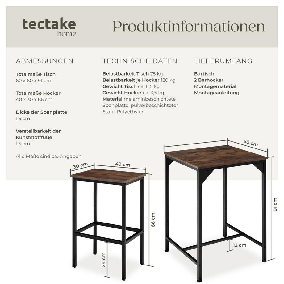 Tectake Set da bar Inverness 3 pezzi  