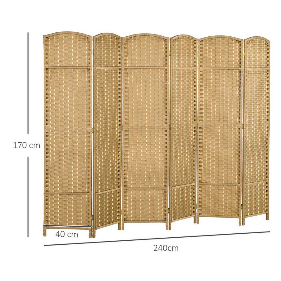 Northio Paravent 6-teilig 240 x 170 cm Raumteiler Trennwand aus Bambus, Faltbar Stellwand Raumtrenner Sichtschutz für Wohnzimmer Natur Aosom  