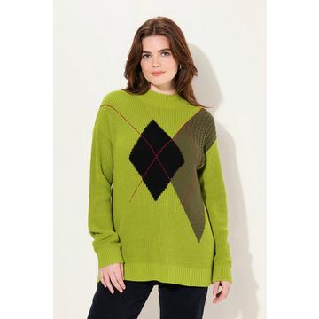 Maglione con design a rombi, collo alto e maniche lunghe