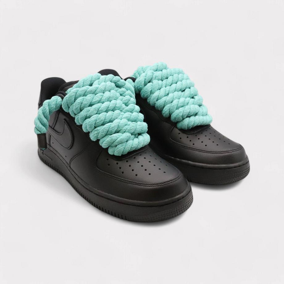 NIKE Air Force 1 Black Rope Lace Baskets  