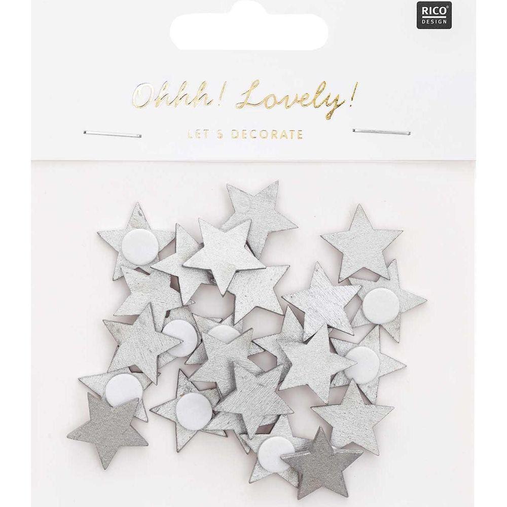 Image of Rico Design 7040.31.02 Dekorativer Aufkleber Holz Silber 24 Stück(e) Silber