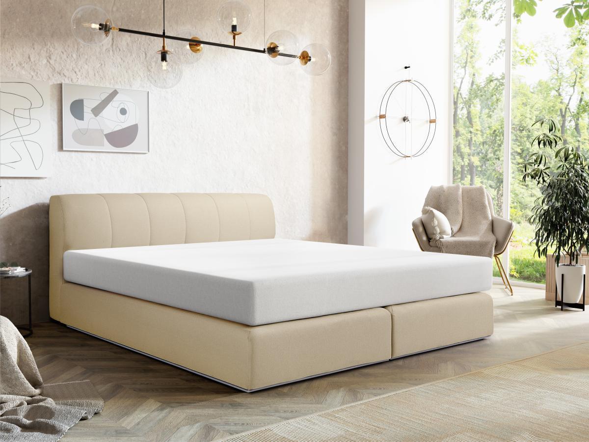 Ysmée Ensemble complet boxspring tête de lit + sommier avec leds + matelas - 160 x 200 cm - Tissu - Beige - OTARU de YSMÉE  