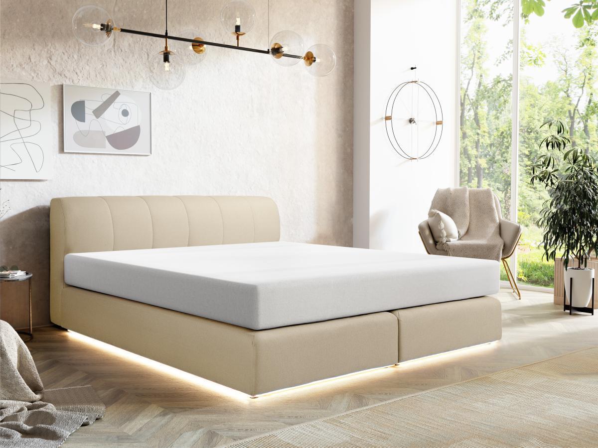 Ysmée Set completo boxspring Testata + Rete a doghe con LED + Materasso 160 x 200 cm Tessuto Beige  - OTARU di YSMÉE  