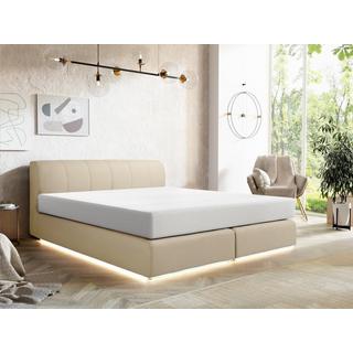 Ysmée Ensemble complet boxspring tête de lit + sommier avec leds + matelas - 160 x 200 cm - Tissu - Beige - OTARU de YSMÉE  