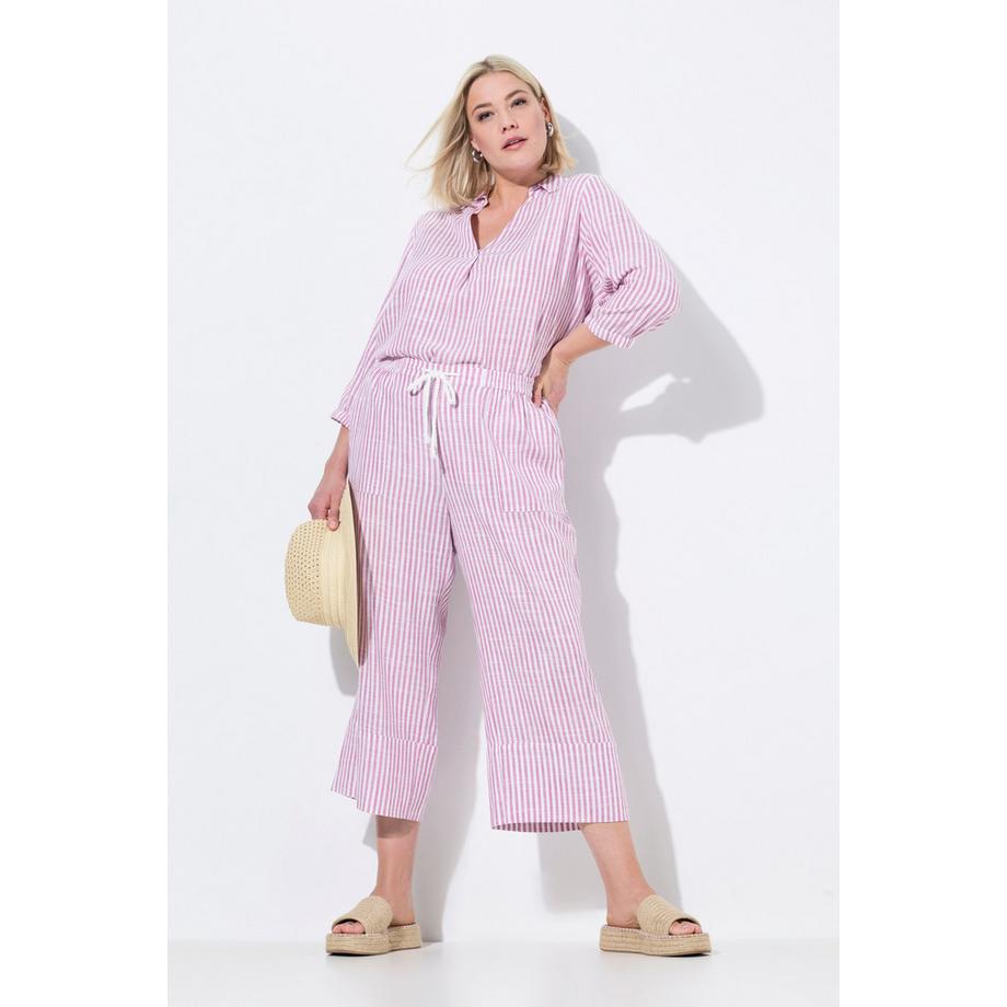 Ulla Popken Rose Jupe-culotte Lin Mélangé Rayures Jambe Large Taille Élastique  