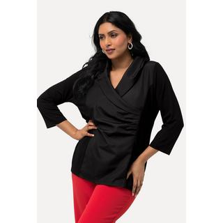 Ulla Popken  Shirt, Taft-Kragen, Classic, V-Ausschnitt, 3/4-Arm 