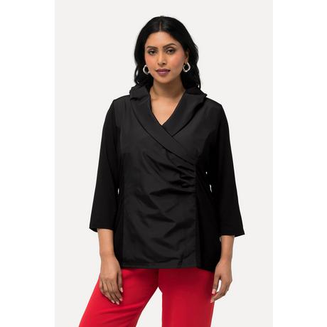 Ulla Popken  Shirt, Taft-Kragen, Classic, V-Ausschnitt, 3/4-Arm 