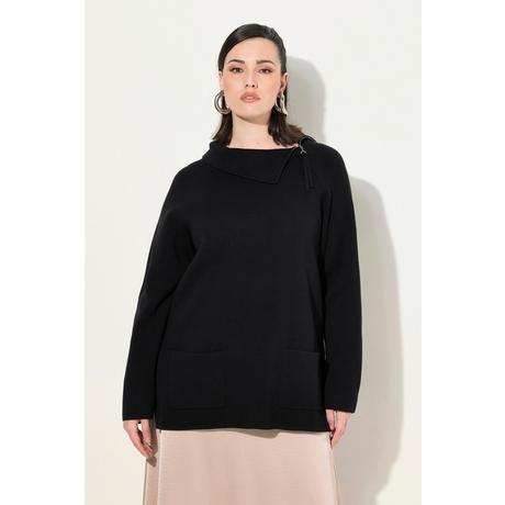 Ulla Popken Pullover, Stehkragen, Zipper, Taschen, Raglan-Langarm