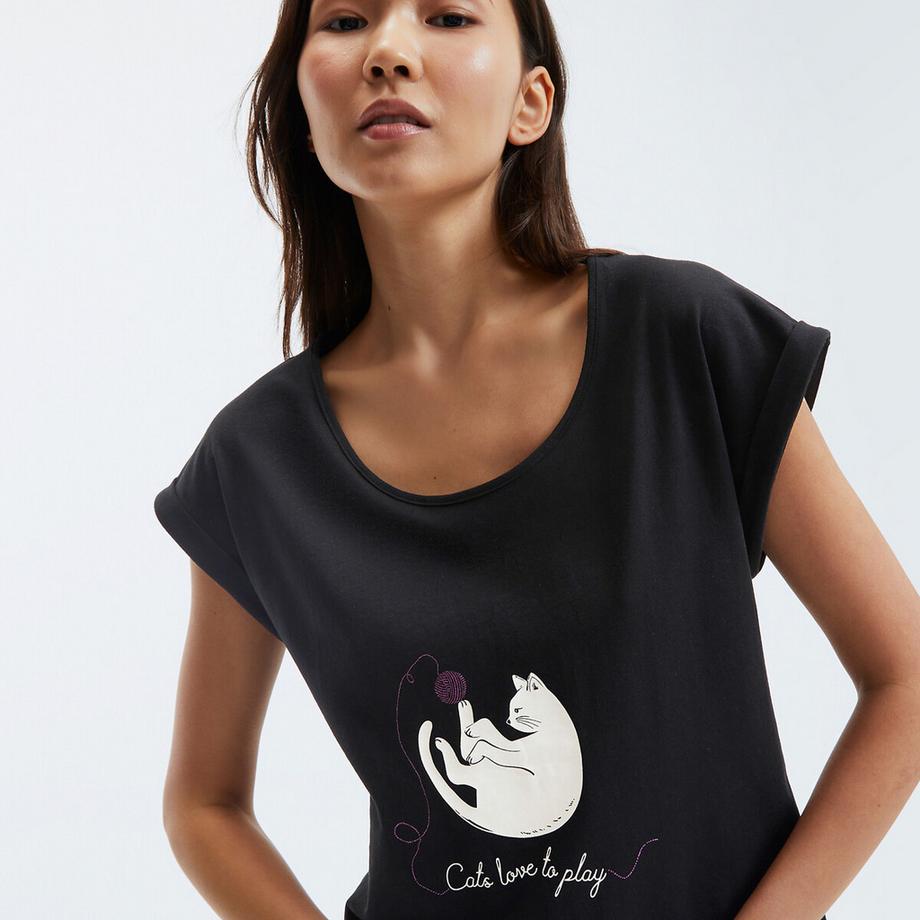 SO'HOME Pyjama Set Katzenmotiv Tupfen  