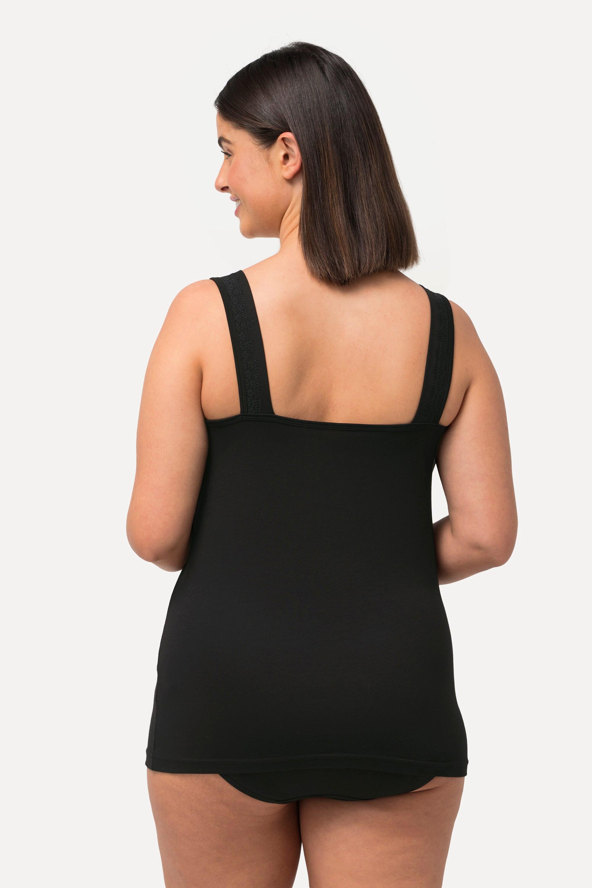 Ulla Popken Canottiera Cotone Supima Spalline Larghe Pizzo  