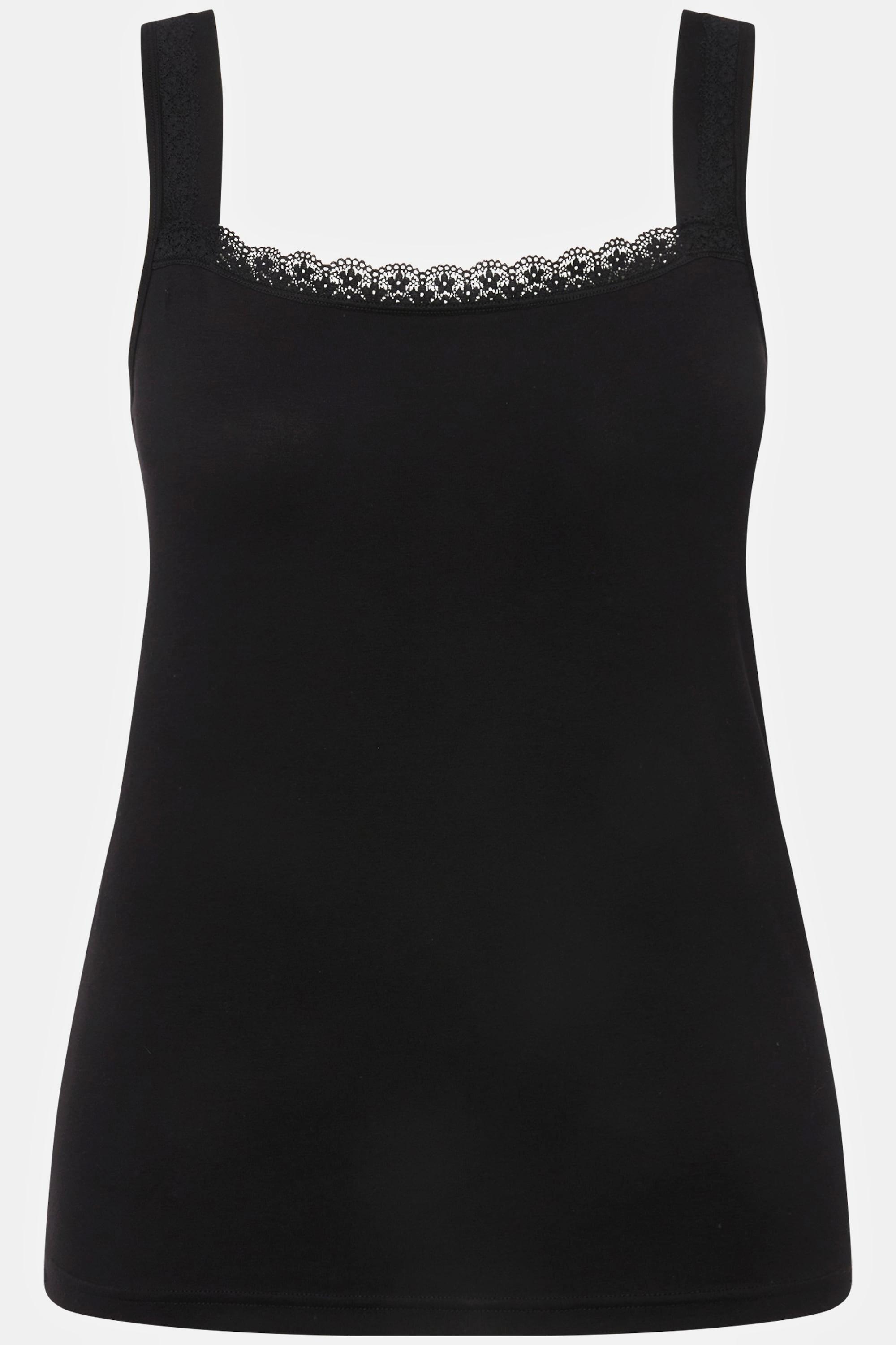 Ulla Popken Canottiera Cotone Supima Spalline Larghe Pizzo  