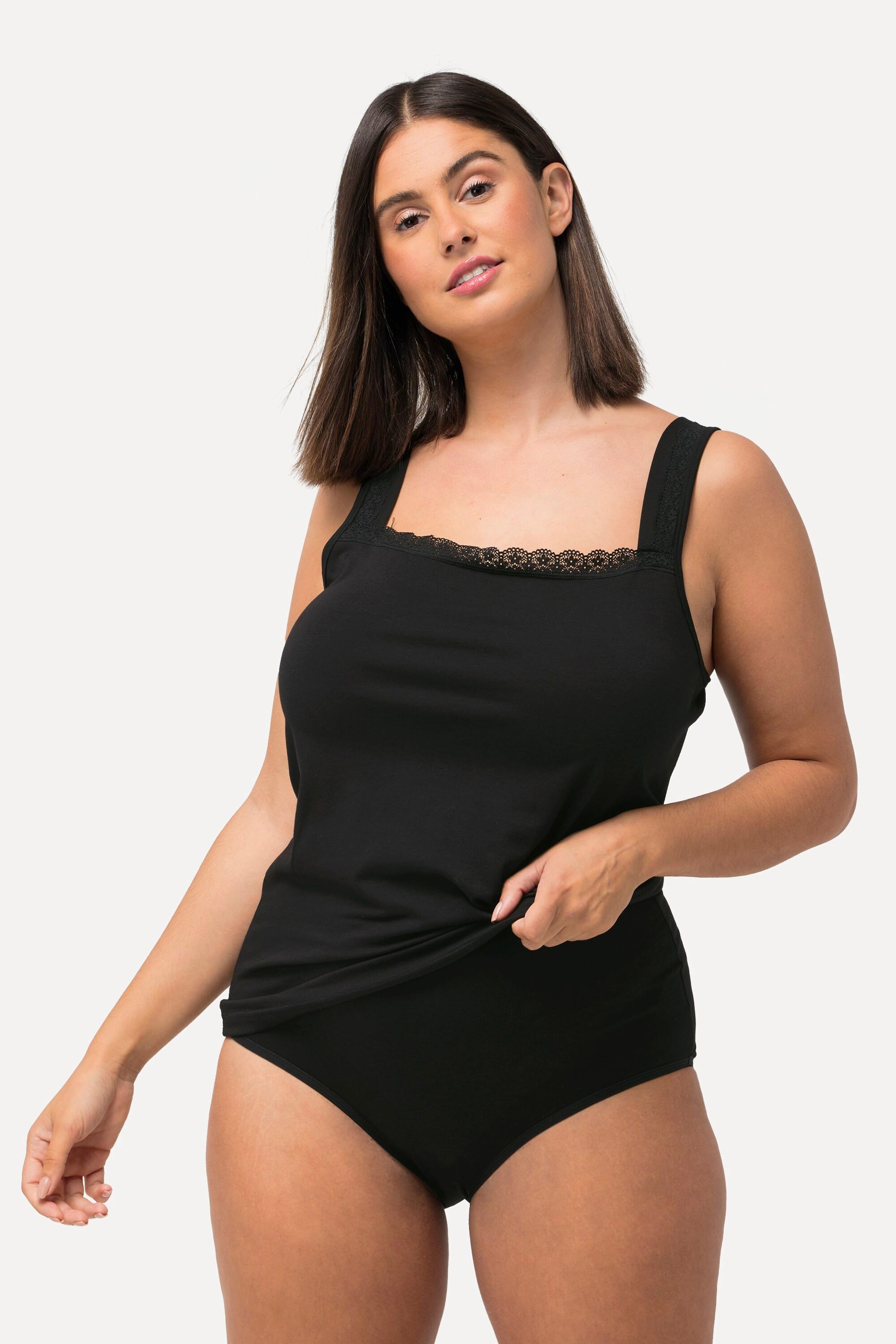 Ulla Popken Canottiera Cotone Supima Spalline Larghe Pizzo  