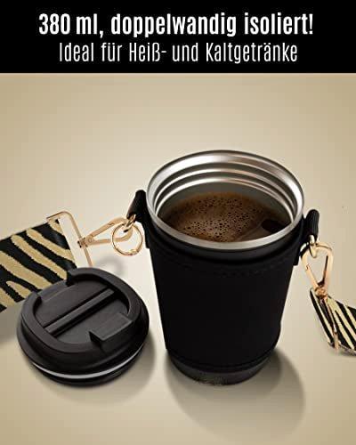 Only-bags.store  Cupholder to Go Set - Becherhalter und Thermobecher zum Umhängen - Getränkehalter mit verstellbaren 