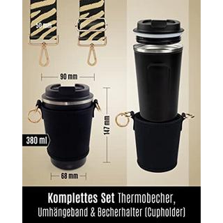 Only-bags.store  Cupholder to Go Set - porte-gobelet et tasse thermique à emporter - porte-gobelet avec bandoulière réglable - en noir - beige 