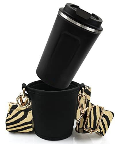 Image of Cupholder To Go Set - Becherhalter Und Thermobecher Zum Umhängen - Getränkehalter Mit Verstellbaren Damen Schwarz ONE SIZE