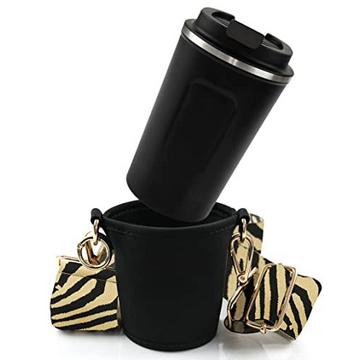 Cupholder to Go Set - porte-gobelet et tasse thermique à emporter - porte-gobelet avec bandoulière réglable - en noir - beige