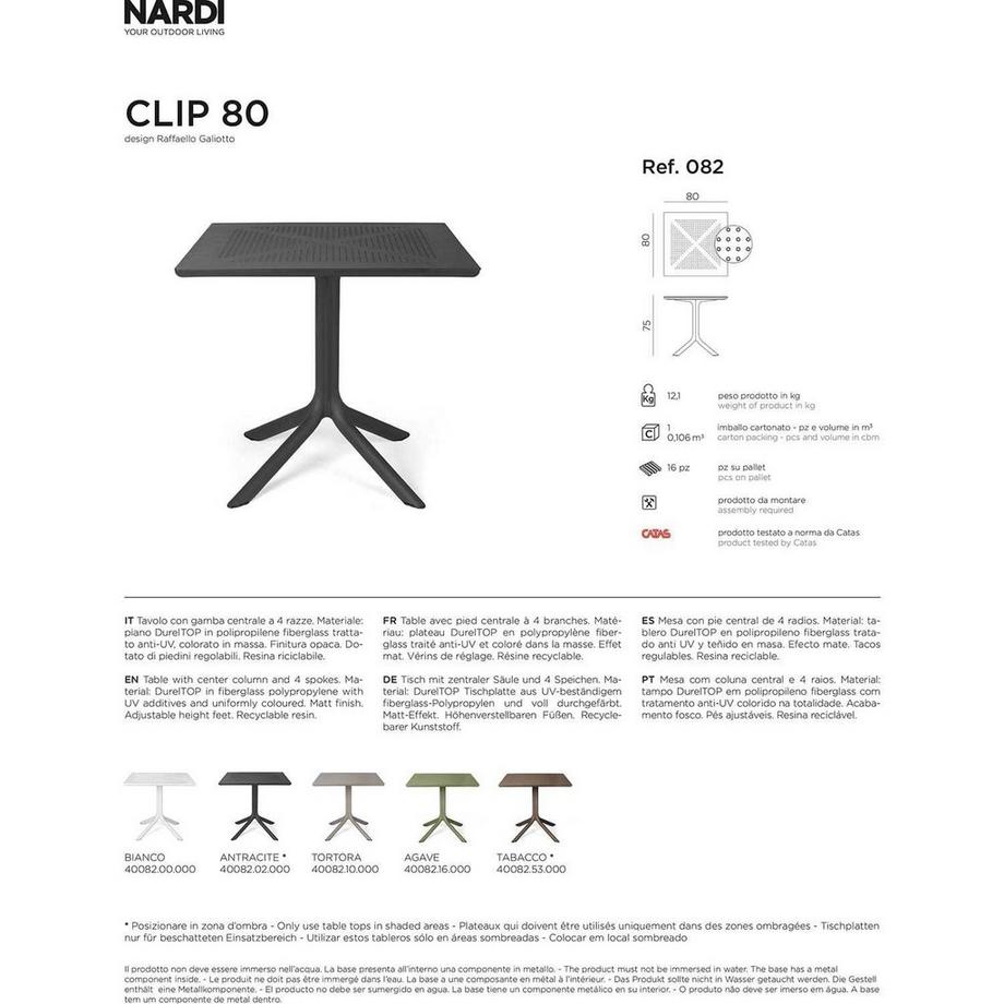 NARDI outdoor Clip table de jardin gris 80  