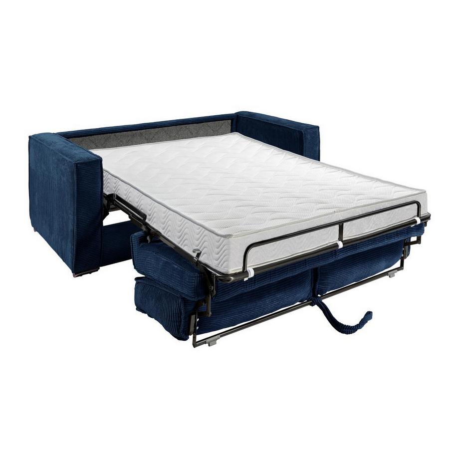 Vente-unique Canapé 4 places convertible express en velours côtelé bleu nuit - Couchage à lattes larges 160 cm - Matelas 14 cm LORETO  