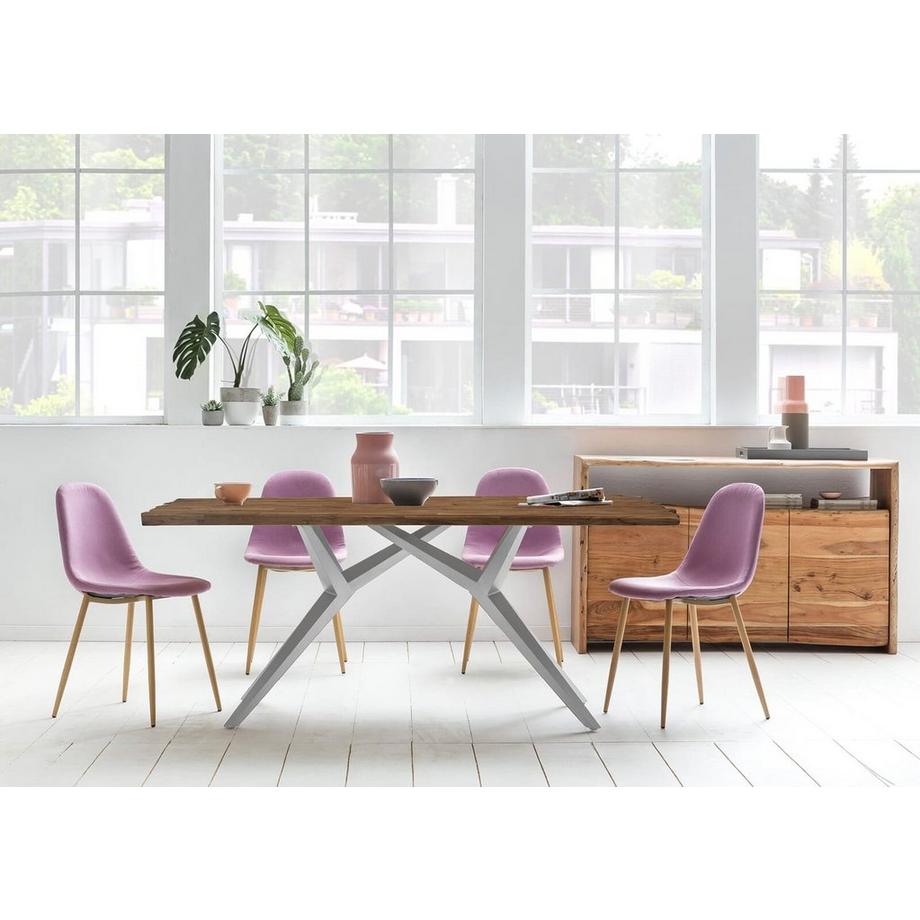 mutoni Table 220x100 cm - teck recyclé naturel - métal argenté antique  