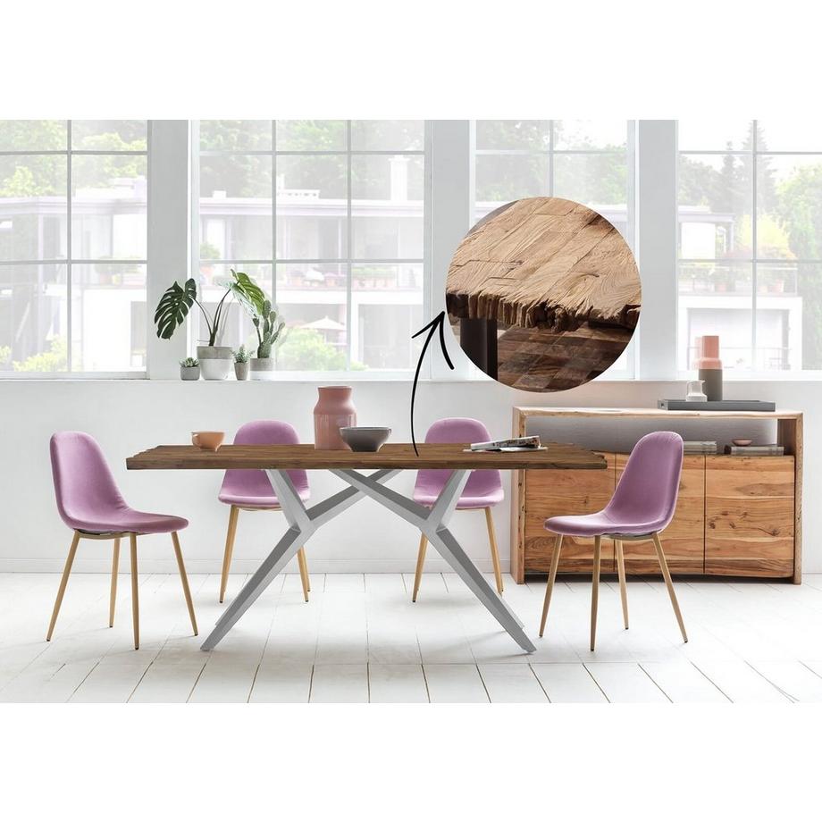 mutoni Table 220x100 cm - teck recyclé naturel - métal argenté antique  