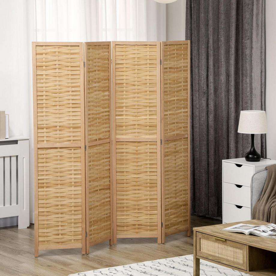 Northio Paravent en 4 parties, séparateur de pièce, cloison 160 x 170 cm, brise-vue pliable, séparateur de pièce en bambou, brise-vue pour salon, chambre à coucher, naturel  
