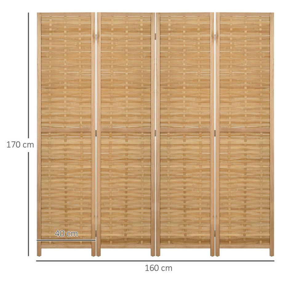 Northio Paravent en 4 parties, séparateur de pièce, cloison 160 x 170 cm, brise-vue pliable, séparateur de pièce en bambou, brise-vue pour salon, chambre à coucher, naturel  