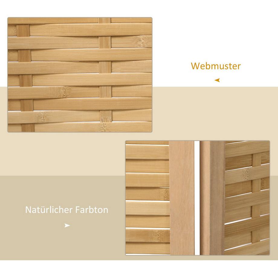 Northio Paravent en 4 parties, séparateur de pièce, cloison 160 x 170 cm, brise-vue pliable, séparateur de pièce en bambou, brise-vue pour salon, chambre à coucher, naturel  
