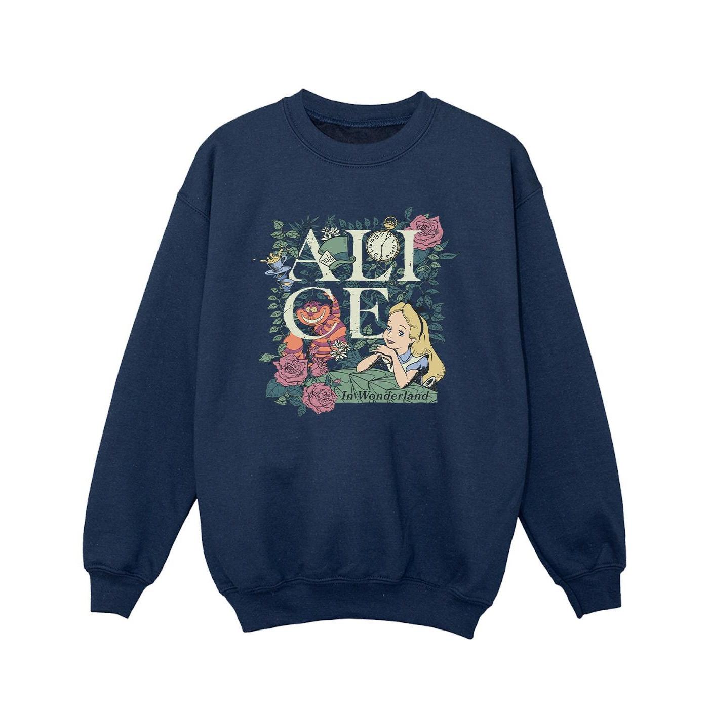 Image of Alice In Wonderland Leafy Garden Sweatshirt Unisex Marine 152-158