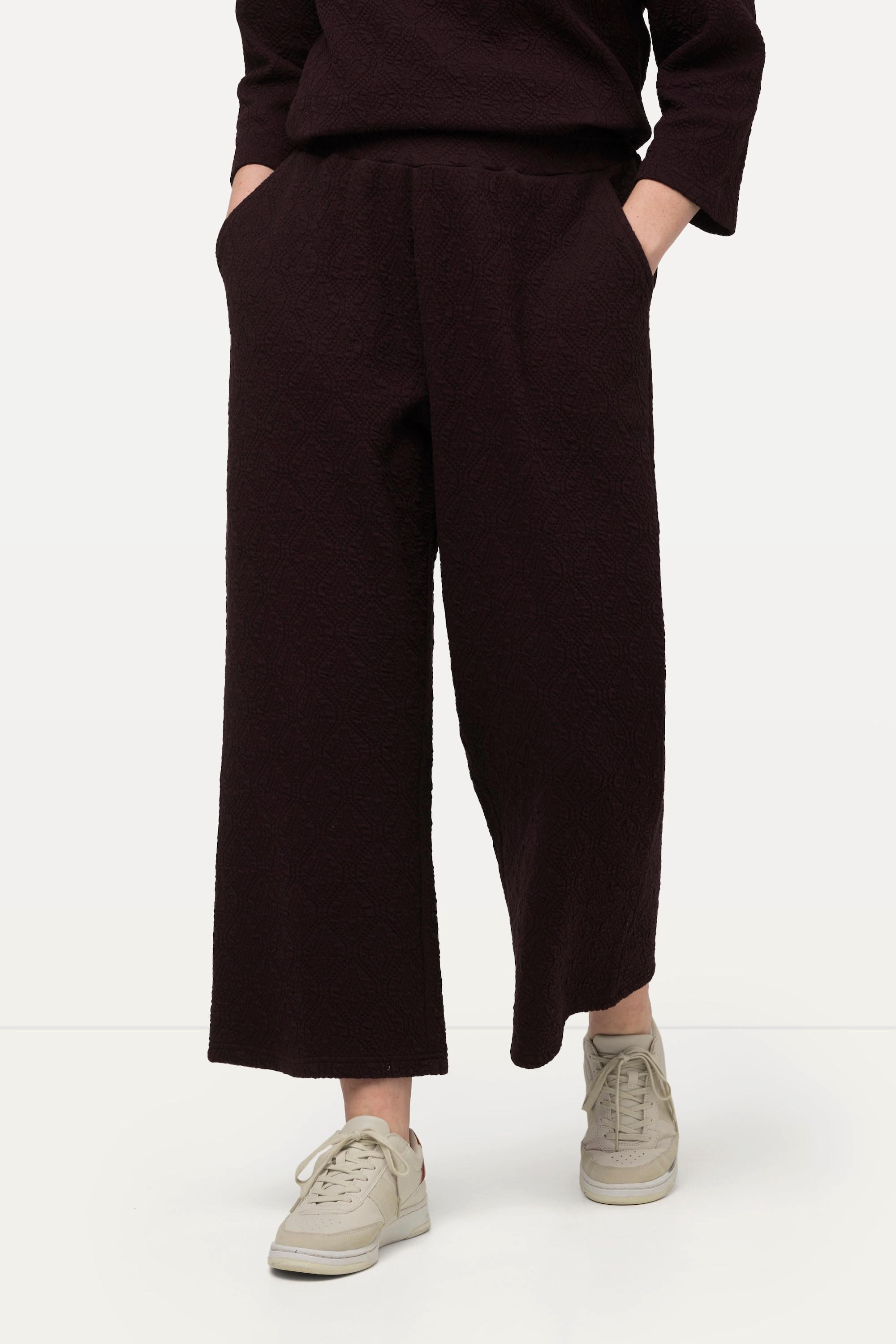 Ulla Popken  Pantaloni culotte in cotone biologico testurizzato con cintura elastica 