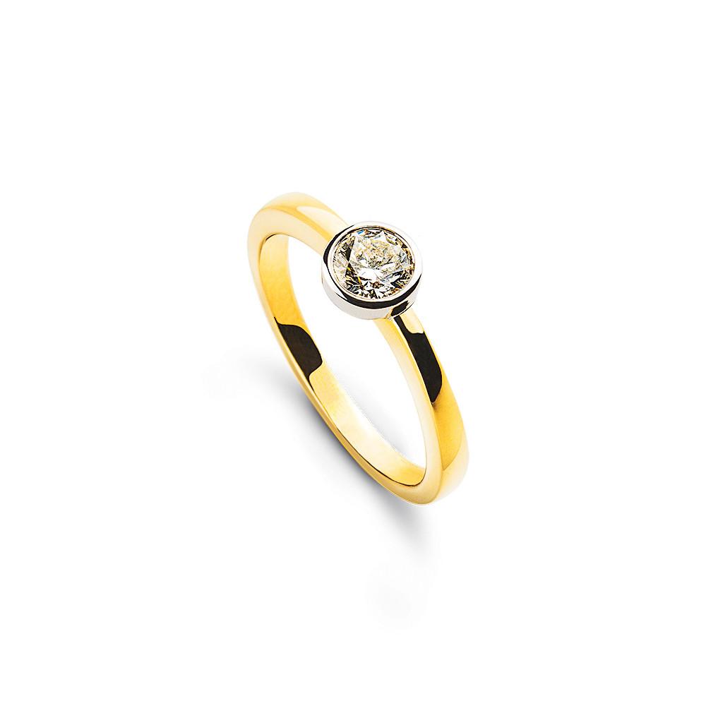 Image of Solitär Ring Zargen-fassung Gelbgold 750, Brillanten 0.20ct. Fassung Weissgold 750 Damen Gelbgold ONE SIZE