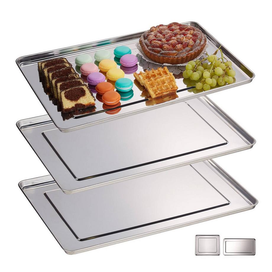Northix  3 plateaux de service en acier 