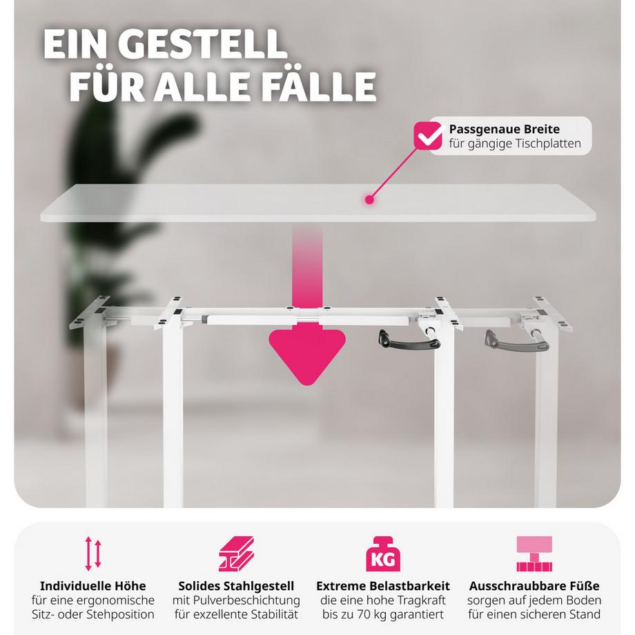 Tectake Cadre de bureau IDUN réglable en hauteur en continu avec manivelle  
