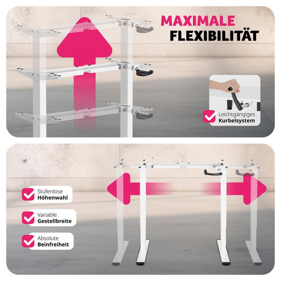 Tectake Cadre de bureau IDUN réglable en hauteur en continu avec manivelle  
