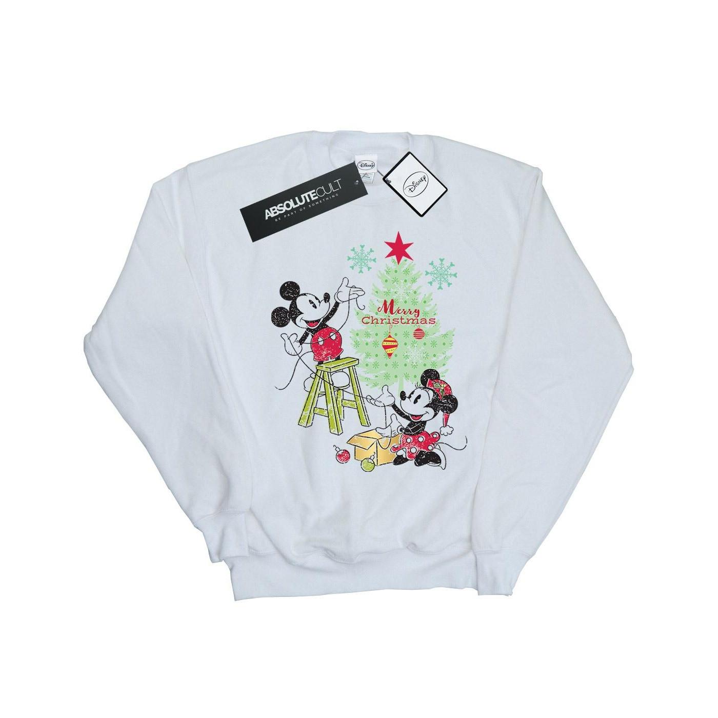Image of Mickey And Minnie Christmas Tree Sweatshirt Unisex Weiss 116