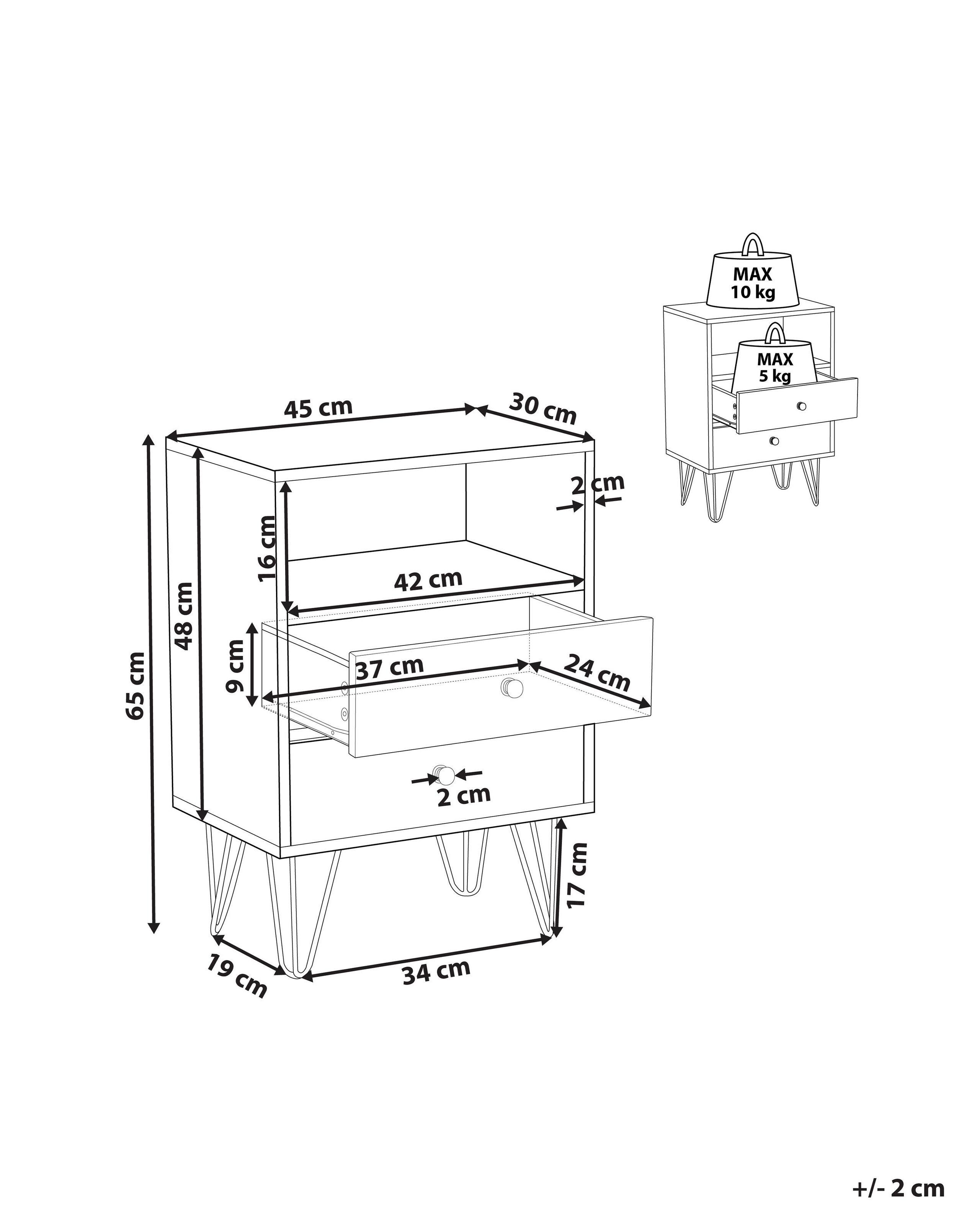 Beliani Comodino 2 cassetti en Fibra a media densità (MDF) Classico ARVIN  