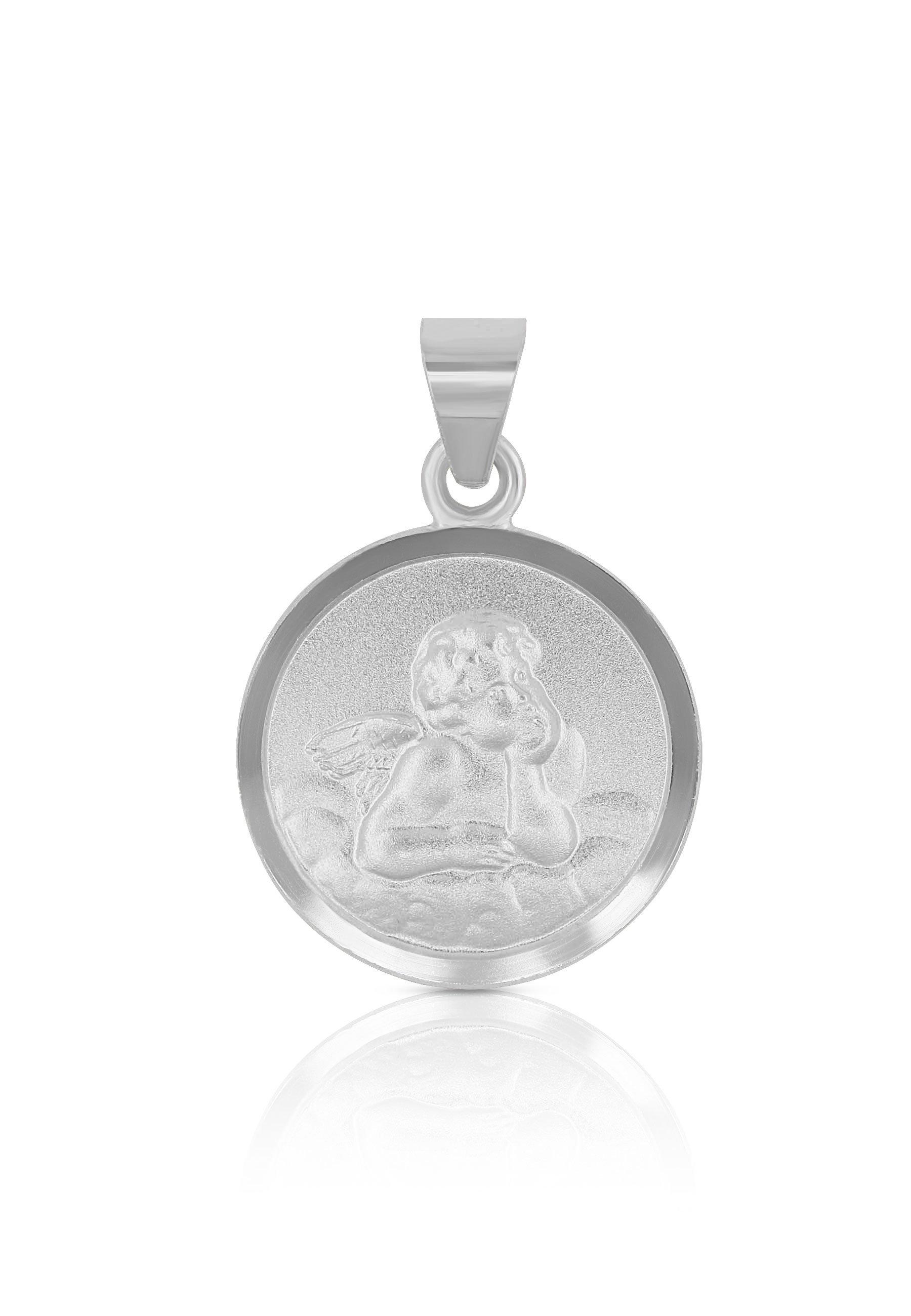 MUAU Schmuck  Pendentif médaille ange en or blanc 750, 12mm 