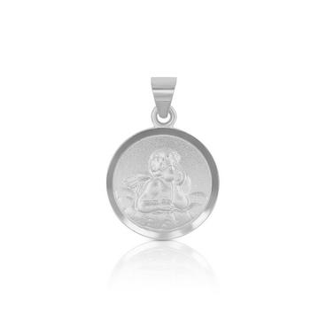 Pendentif médaille ange en or blanc 750, 12mm