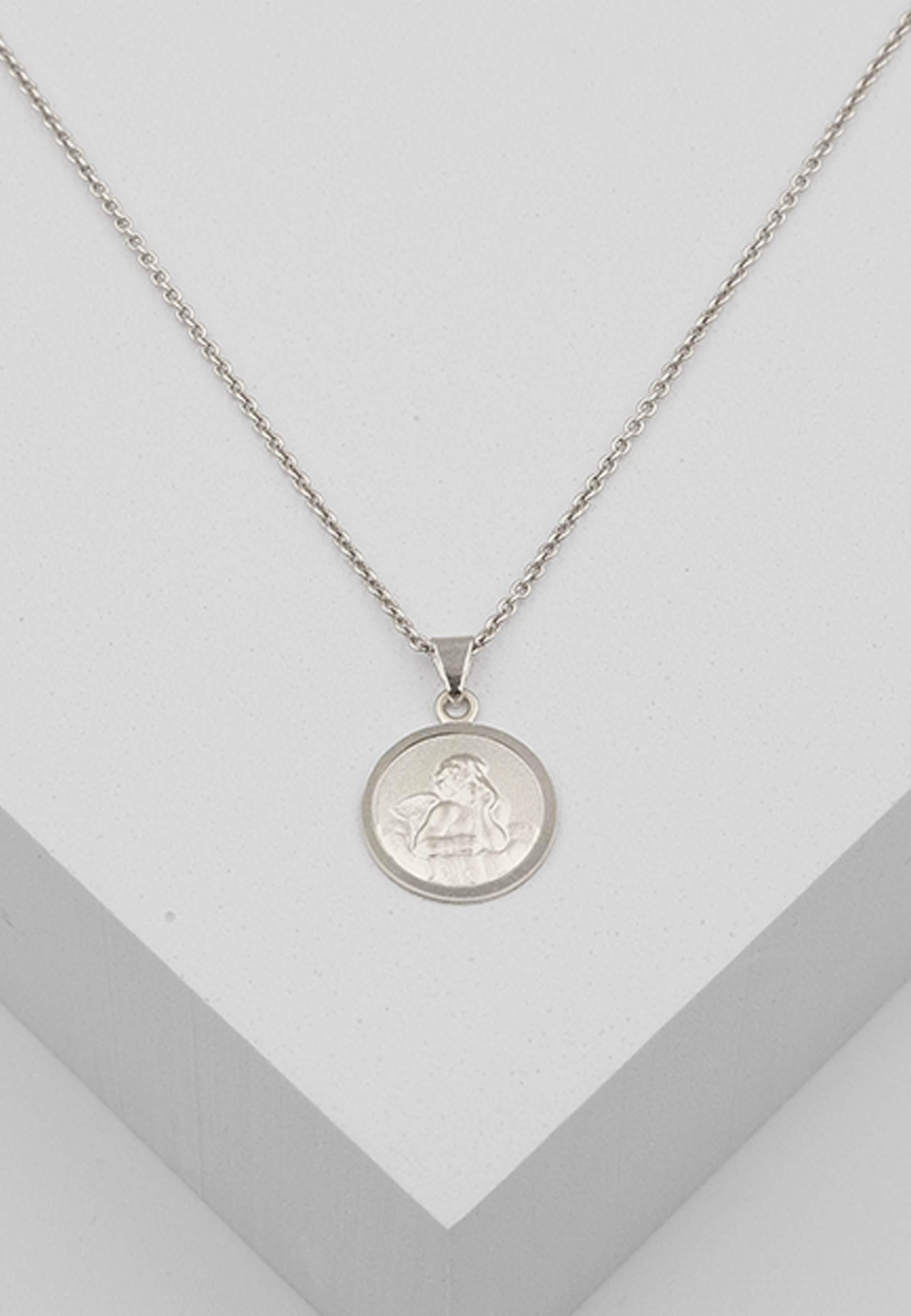 MUAU Schmuck  Pendentif médaille ange en or blanc 750, 12mm 