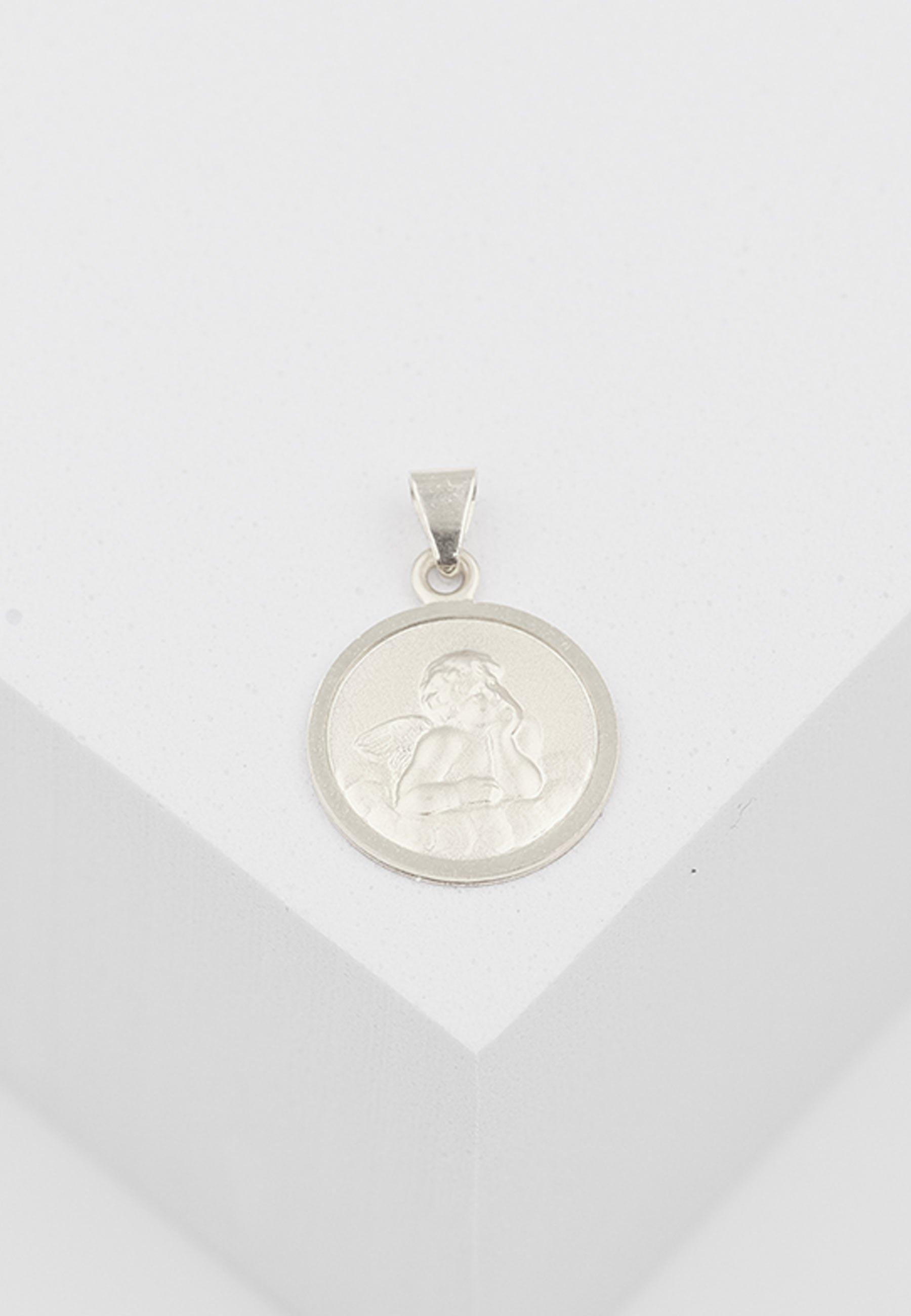 MUAU Schmuck  Pendentif médaille ange en or blanc 750, 12mm 