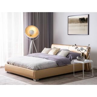 Beliani Letto con rete a doghe en Pelle Naturale Glamour PARIS  