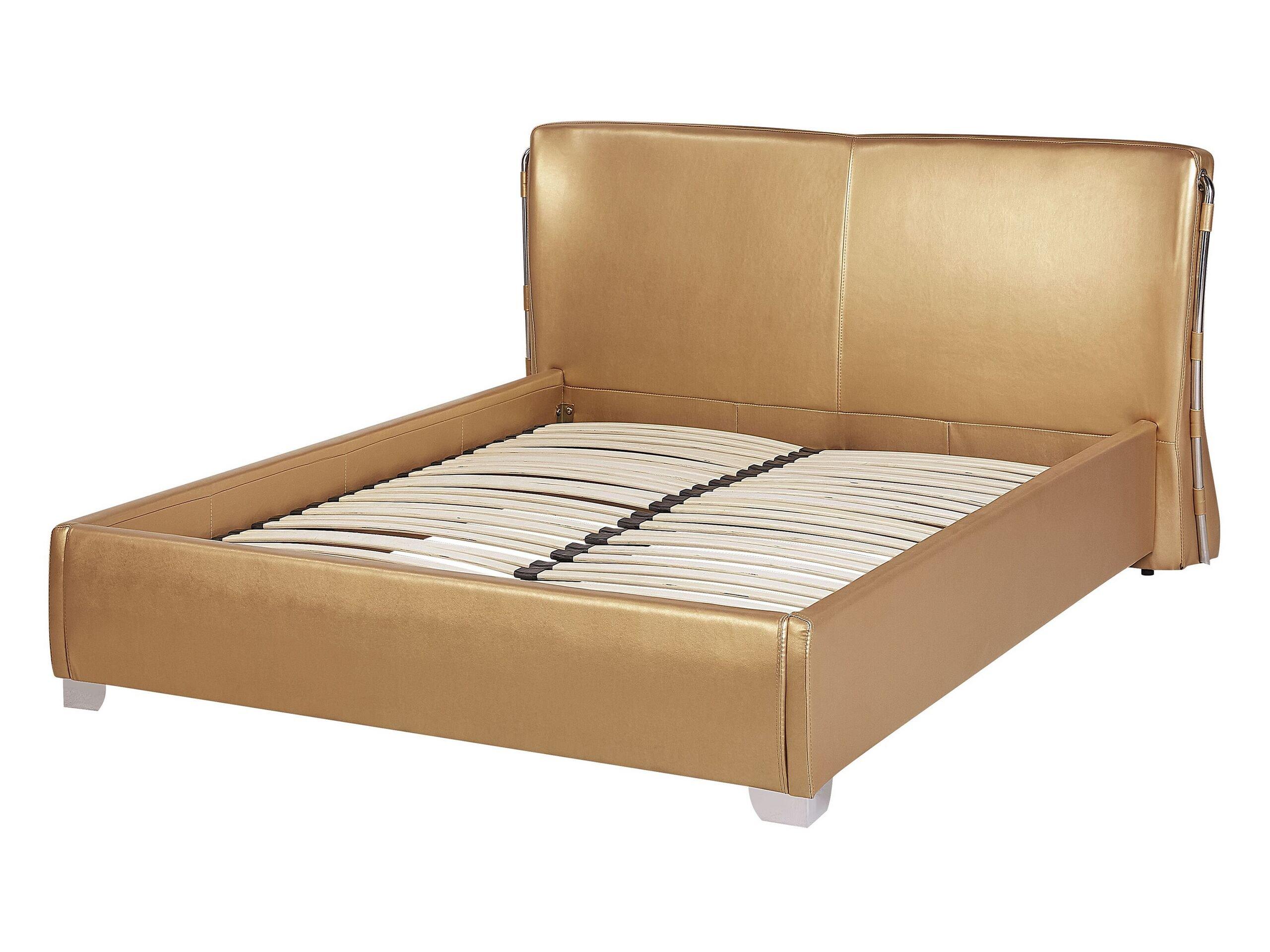 Beliani Letto con rete a doghe en Pelle Naturale Glamour PARIS  