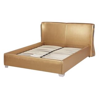 Beliani Letto con rete a doghe en Pelle Naturale Glamour PARIS  