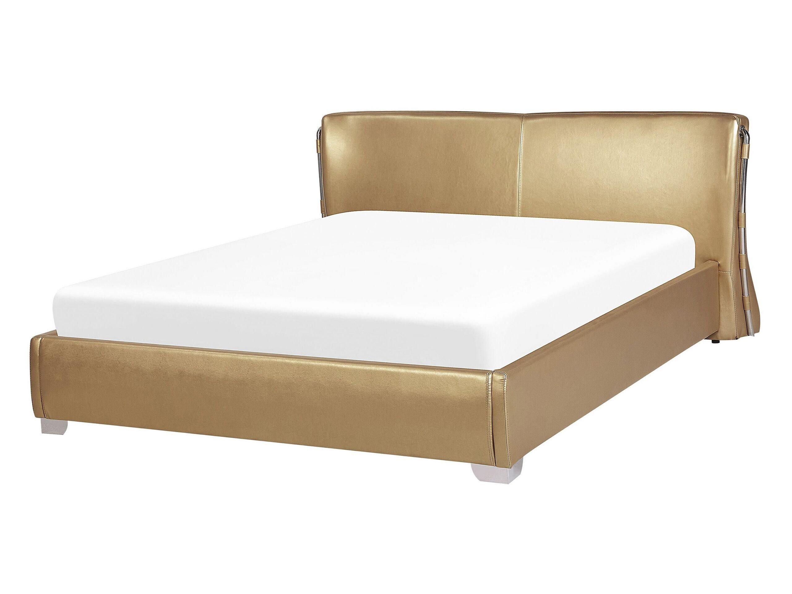 Beliani Letto con rete a doghe en Pelle Naturale Glamour PARIS  