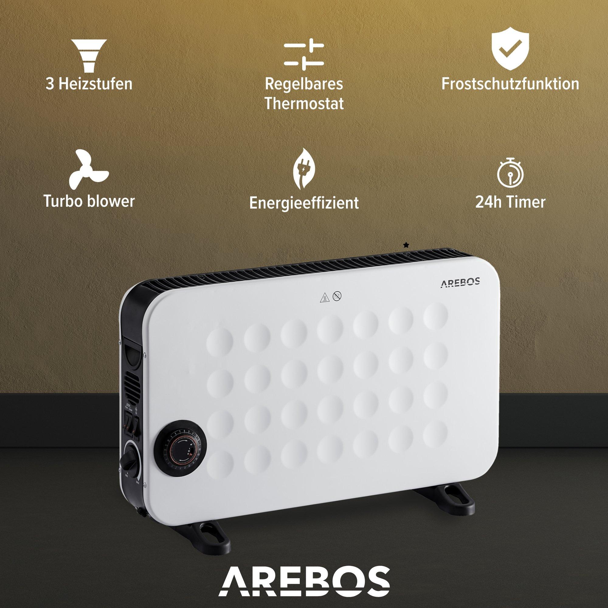 Arebos Convecteur portable 2000 W Appareil de chauffage Radiateur Chauffage électrique  