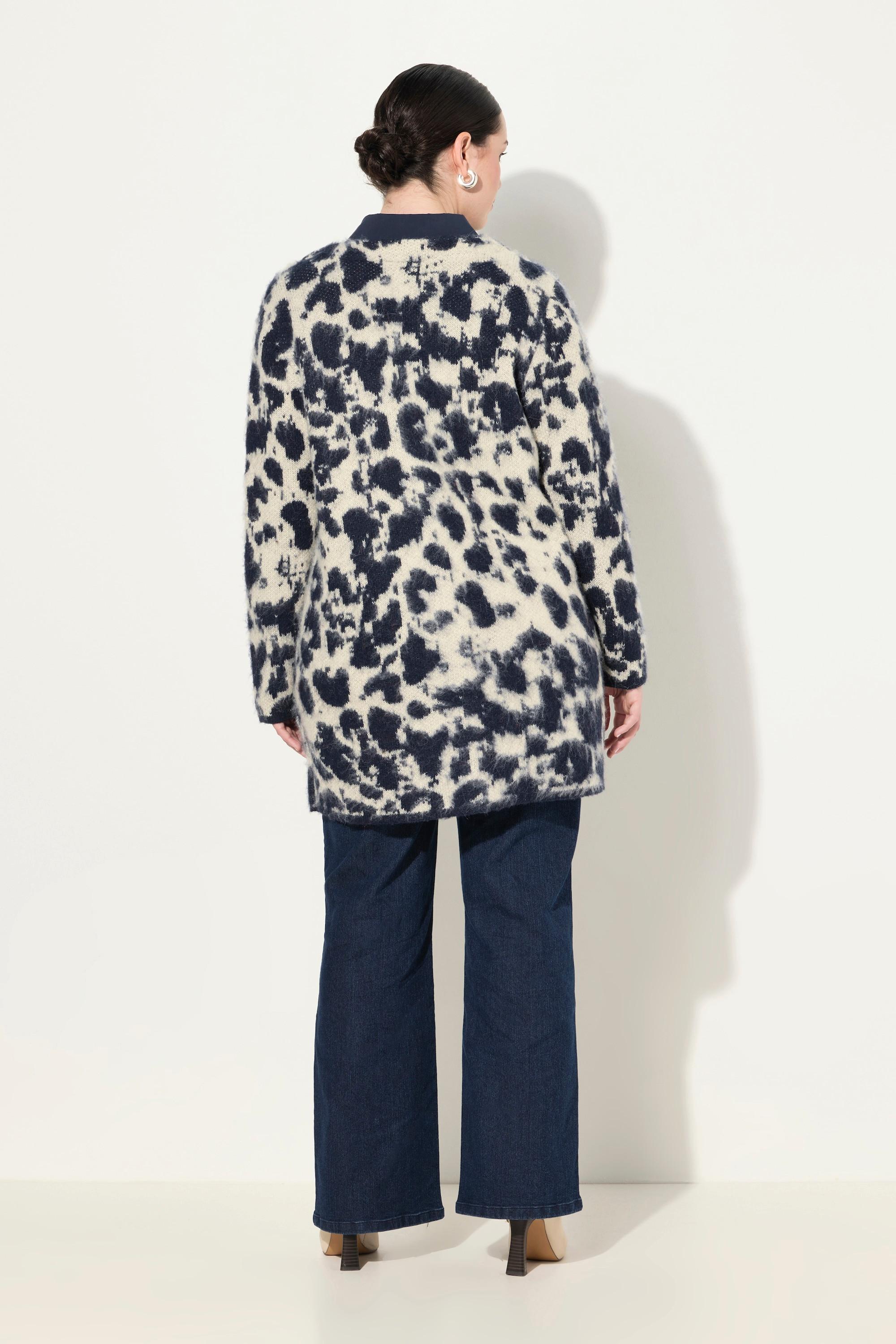 Ulla Popken  Cardigan con lana, design leopardato e scollo a V 