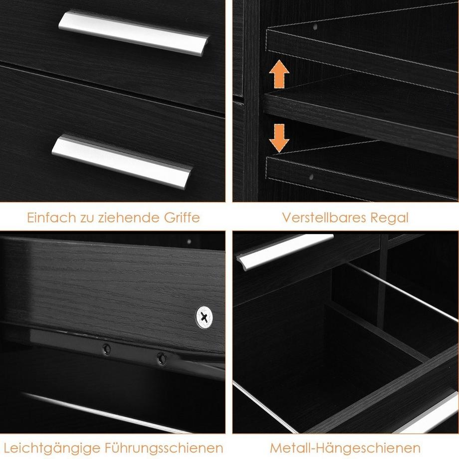 Northio Classeur à 3 tiroirs Meuble de bureau mobile sur roulettes 81 x 41 x 66 cm Noir  