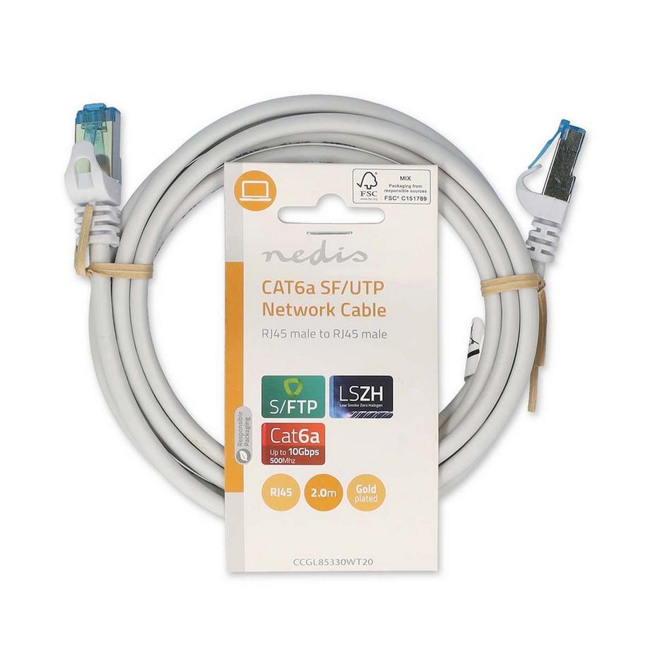 Nedis  Câble réseau CAT6a | S/FTP | RJ45 mâle | RJ45 mâle | 2.00 m | Snagless | Rond | LSZH | Blanc | Label 