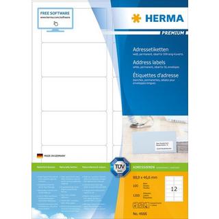 HERMA Adress-Etiketten 88.9 x 46.6 mm Papier Weiß 1200 St. Permanent haftend Tintenstrahldrucker, Laserdru  